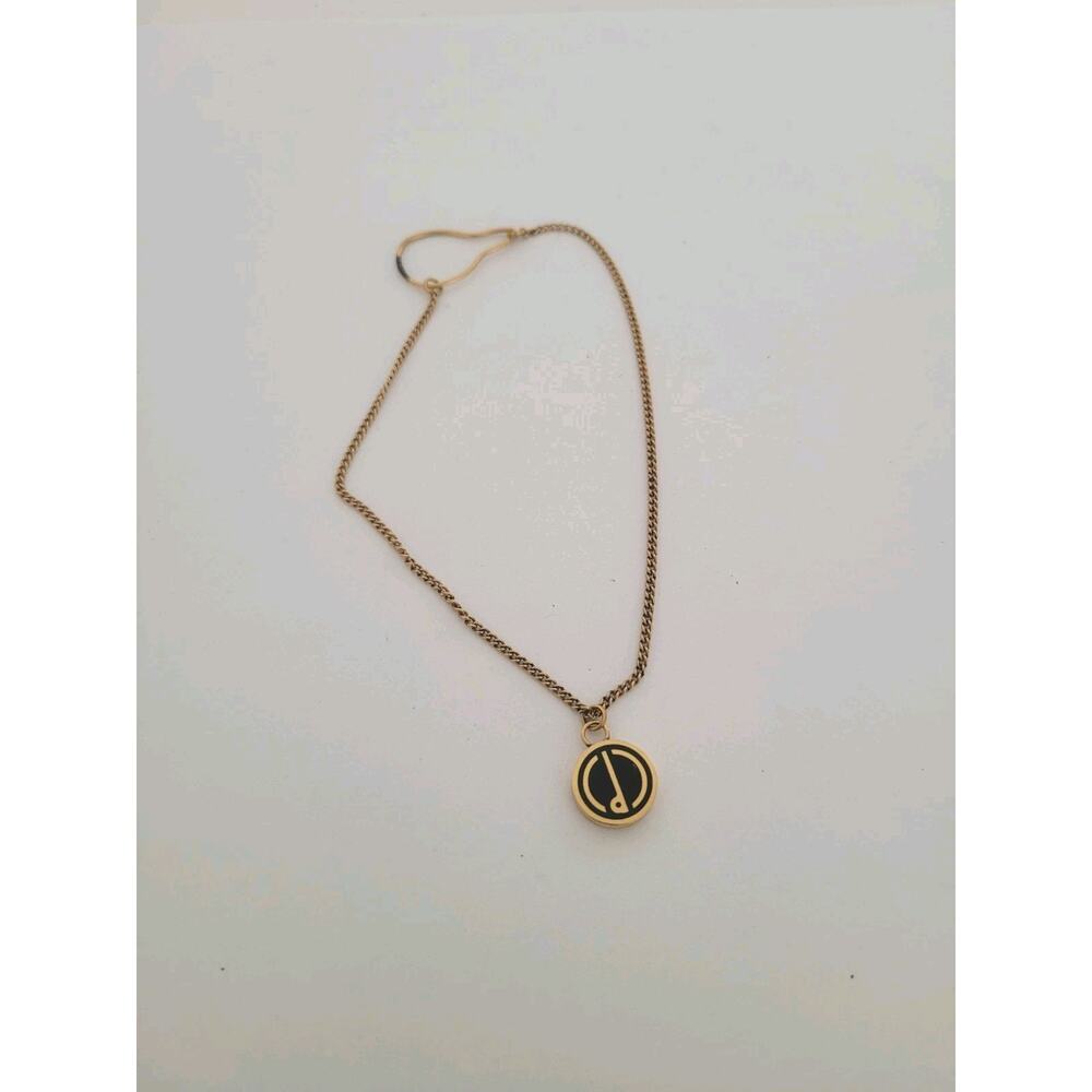 Dunhill Tie Tack Charm Round Chain Gold Black Logo Round Vintage Retro Small